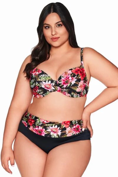 Nevyztužený horní díl plavek SK 219 Floral - Černo-barevná