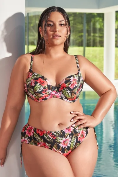 Nevyztužený horní díl plavek SK 219 Floral - Černo-barevná