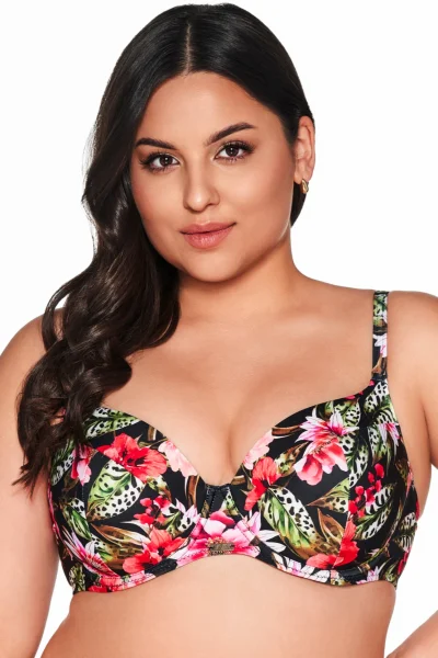 Vyztužený horní díl plavek SK 218 Floral - Černo-barevná