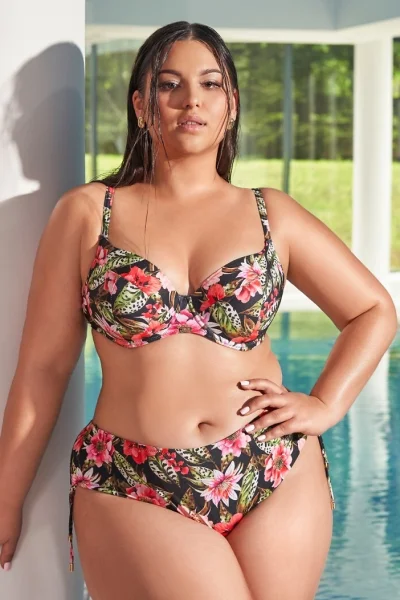 Vyztužený horní díl plavek SK 218 Floral - Černo-barevná