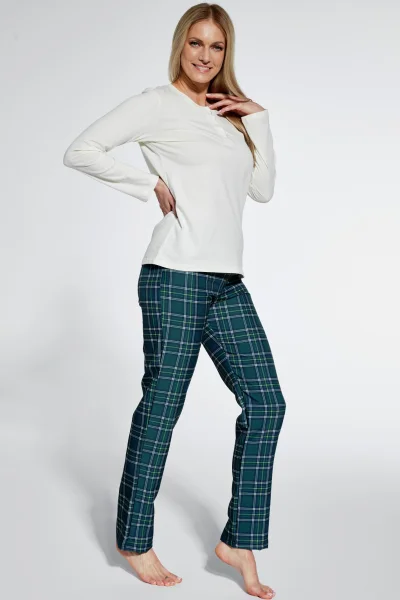 Dámské pyžamo Nelly - jemná bavlna - Ecru-zelená