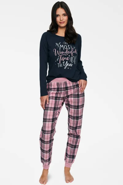 Dámské pyžamo 40120 Hello - Černo-růžová