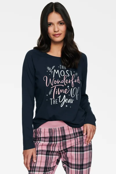 Dámské pyžamo 40120 Hello - Černo-růžová