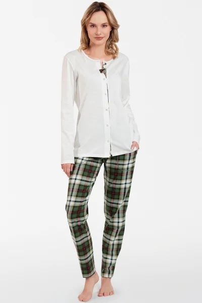 Dámské pyžamo Asama - dlouhé propínací - Ecru-zelená