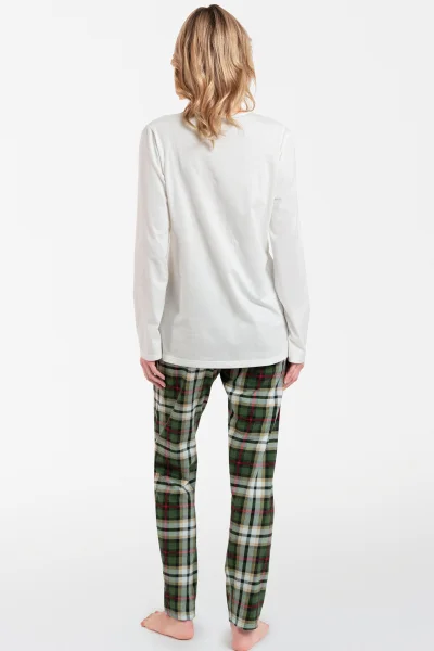 Dámské pyžamo Asama - dlouhé propínací - Ecru-zelená