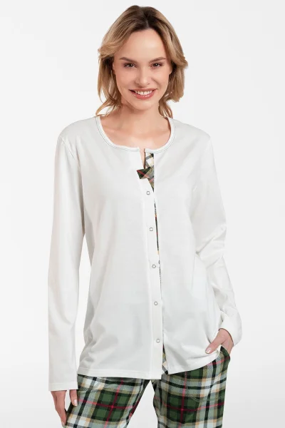 Dámské pyžamo Asama - dlouhé propínací - Ecru-zelená