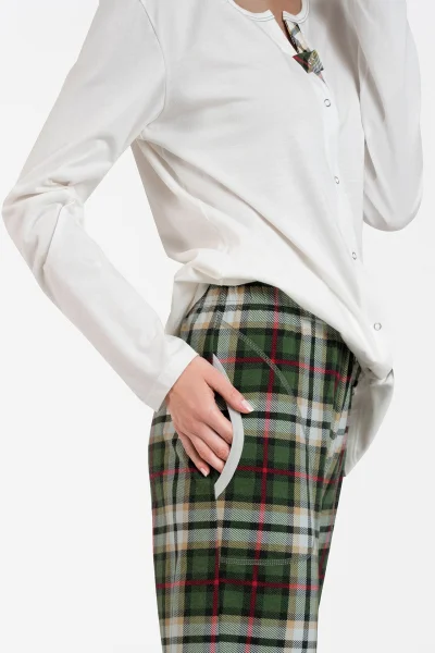 Dámské pyžamo Asama - dlouhé propínací - Ecru-zelená