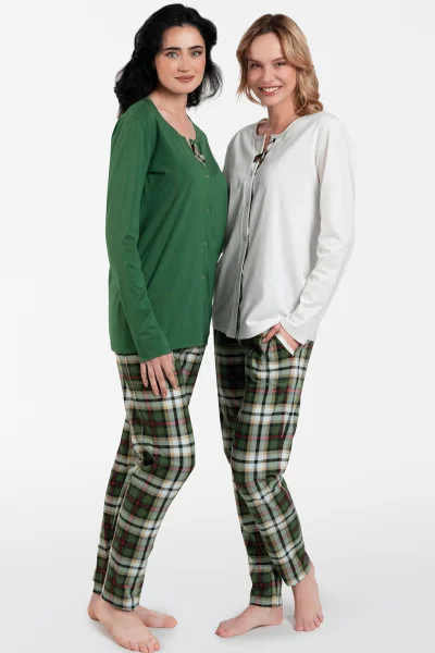 Dámské pyžamo Asama - dlouhé propínací - Ecru-zelená