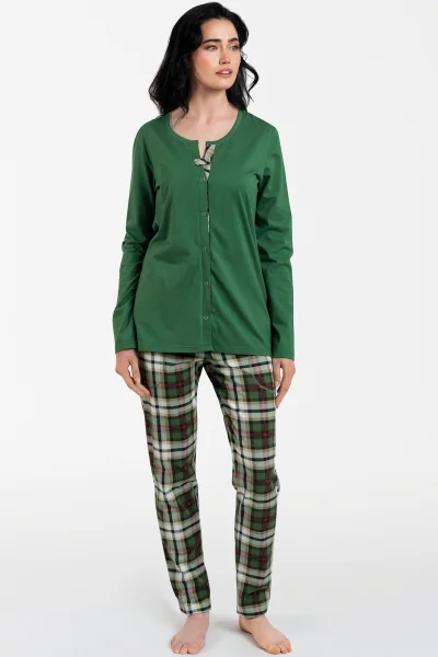 Dámské pyžamo Asama - dlouhé propínací - Zelená