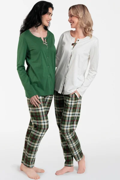 Dámské pyžamo Asama - dlouhé propínací - Zelená