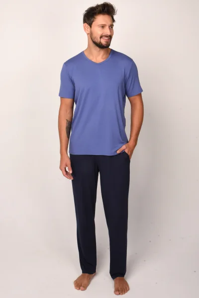 Pánské pyžamo Dallas - Světlemodrá-tmavěmodrá