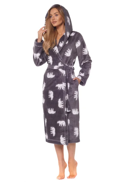 Dámský župan 2126 WINTER - dlouhý s kapucí - Tmavě šedá