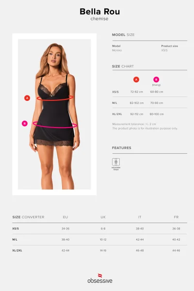 Sexy košilka Bella Rou Chemise - Černá