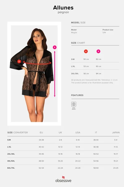 Sexy župan Allunes - Černo-hnědá